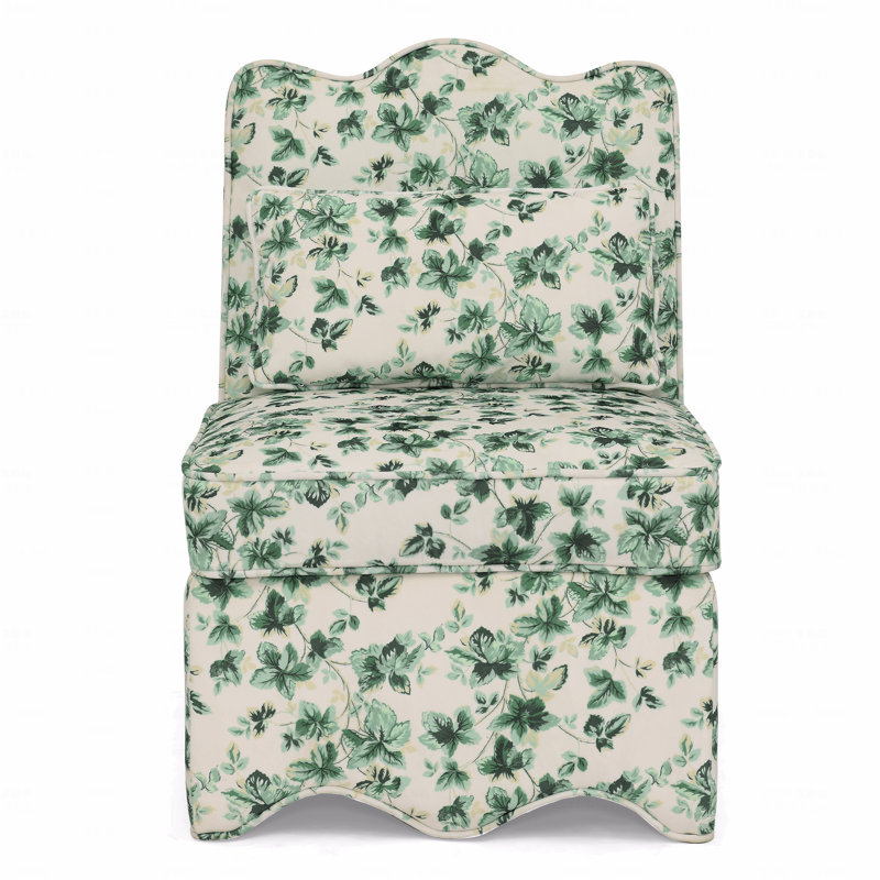 Flannel Single Dining Chair With Soft Cushion & Backrest, No Armrests, Matching Pillow For Waist Support, Green, Ideal For Living Room