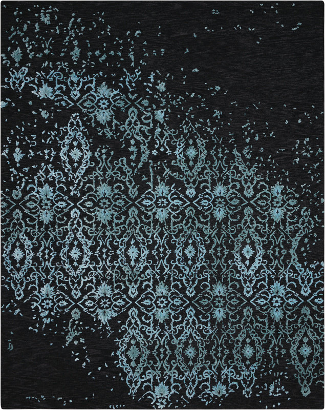 Tapis abstrait bleu / noir Lennear, 9 pi 9 po x 13 pi 9 po