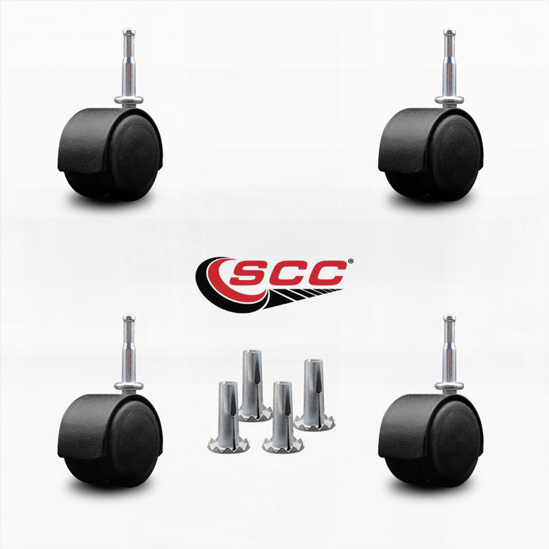 2 Inch Floor Safe Hooded Twin Wheel Caster Grip Neck Stem Set of 4, Noir