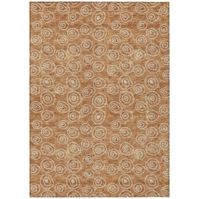 8' X 10' Terra Cotta Copper And Beige Geometric Washable Indoor Outdoor Area Rug