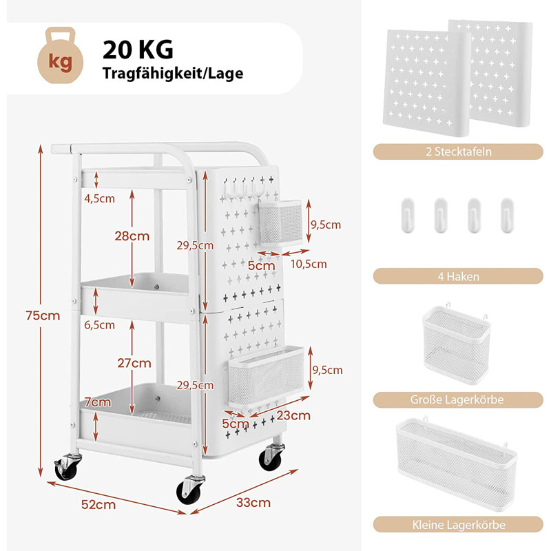 Metal Kitchen Cart, White