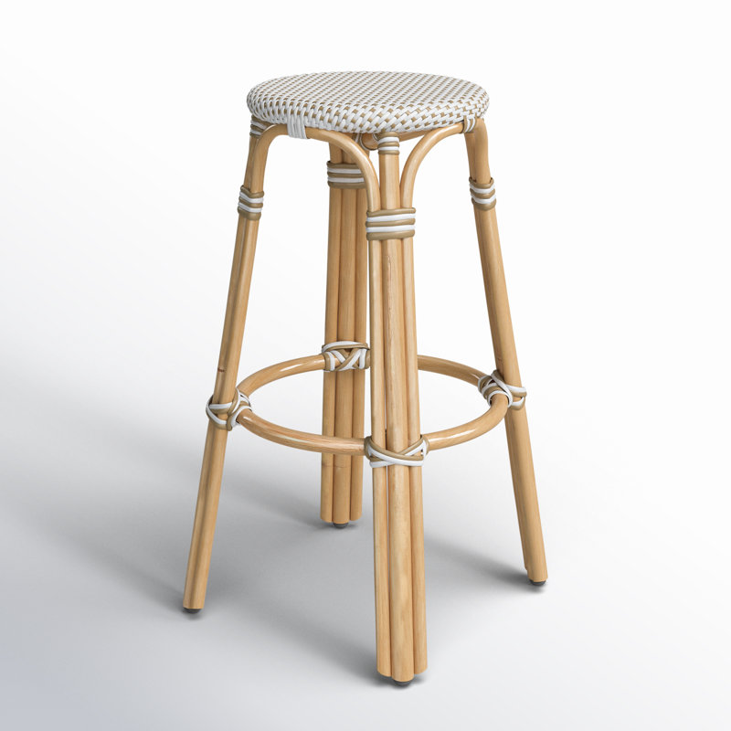 Tobias Rattan Bar Stool & Counter Stool, Bar Stool (30" Seat Height), White/Tan Dot/Natural Rattan Frame