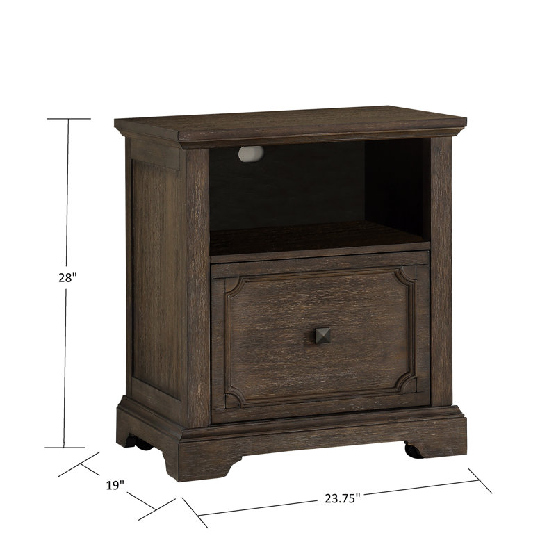 Classeur de bureau au fini chêne foncé patiné, 1 tiroir avec glissières à roulement, rangement et pour une mobilité en douceur Bureau, armoire, rustique, transitionnel, tiroir, tablette, document pratique