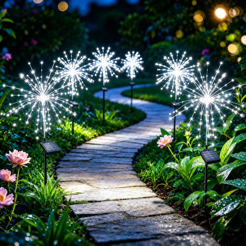 8 Modes Solar Firework Lights Outdoor Waterproof 120 LED Garden Landscape Lights for Christmas Decor, White