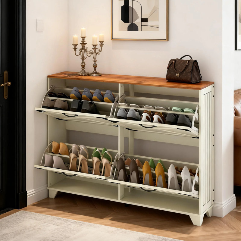 24 Pair Shoe Storage Cabinet With 4 Flip Drawers