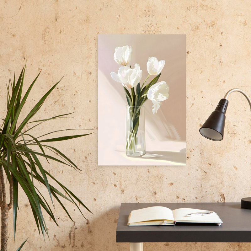 Art contemporain contemporain avec tulipe minimaliste, H 24 po x l 16 po