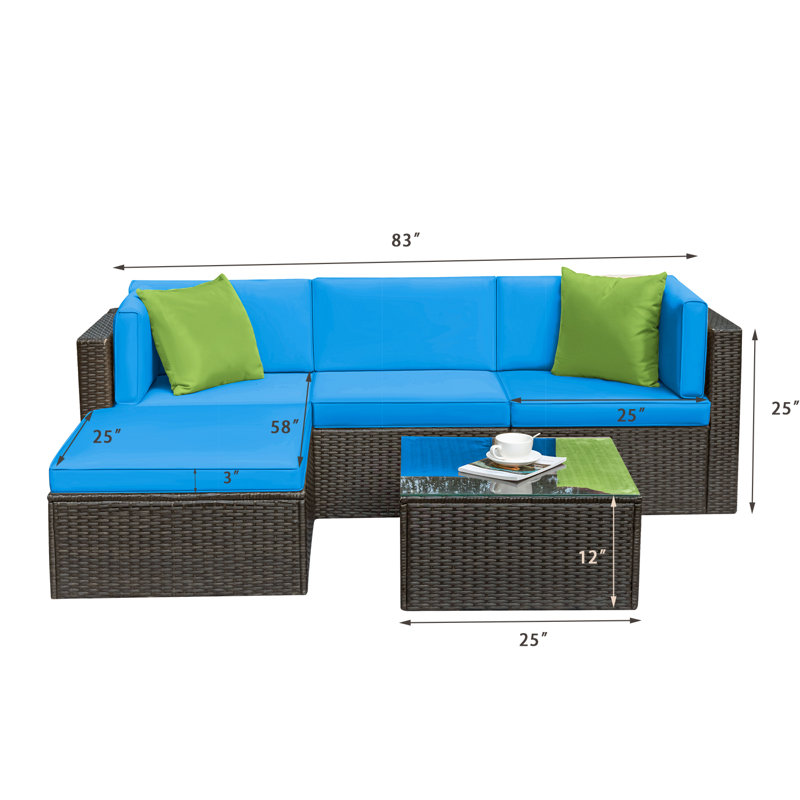 Ensemble de conversation modulaire en rotin 5 pièces avec coussins Mykya, Vert