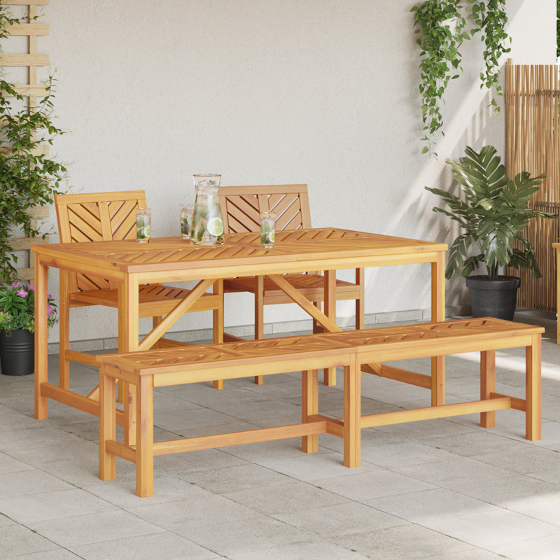 3 - Person Wood Patio Dining Set with Rectangular Table