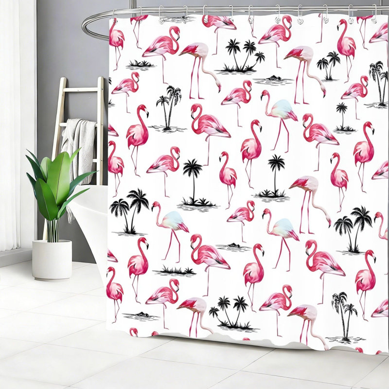 Rideau de bain flamant rose 72 po x 72 po (180 x 180 cm) Flamingo, Pink Animal Print