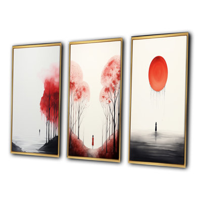 «Serenity Full Moon Wandering Minimal Watercolor I», ensemble de 3 impressions
