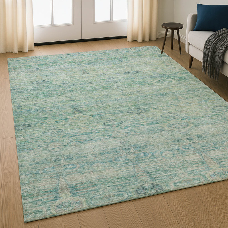 Premium Machine Washable Mayfield AMF2090 Global Rug, Teal, 5' x 7'6"