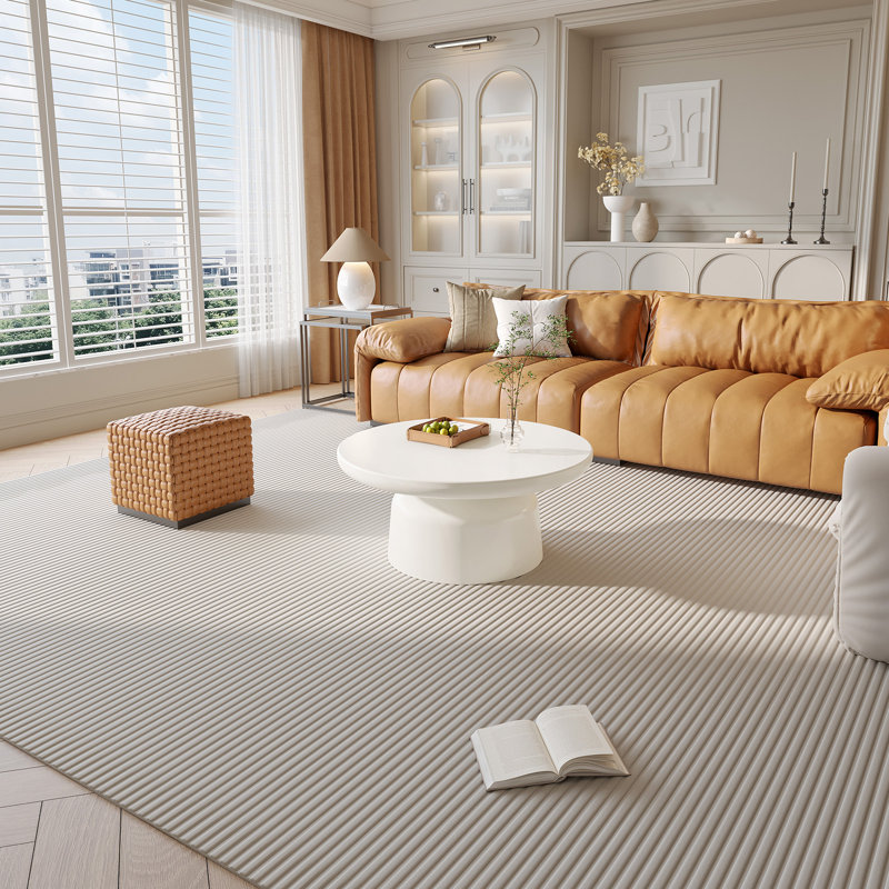 Cream White Round Coffee Table with Cylindrical Base