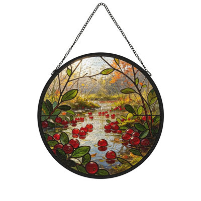 Baies d'automne de style vitrail flottant sur des panneaux de vitrail