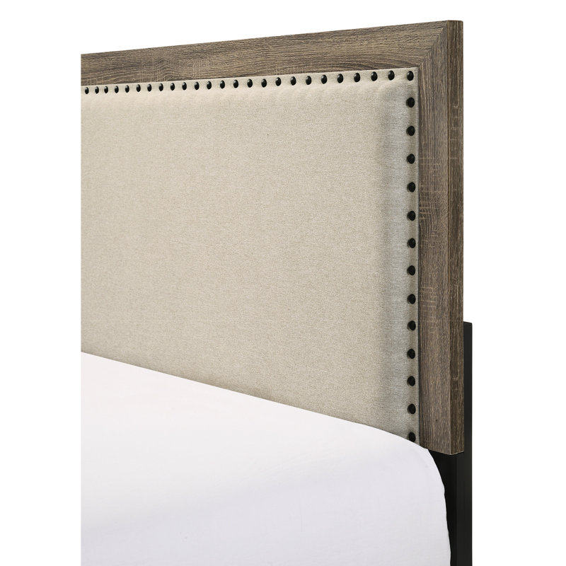Très grand lit chic avec tête de lit tapissier grise et écrou en bois résistant en bois massif, Très grand lit, Gris