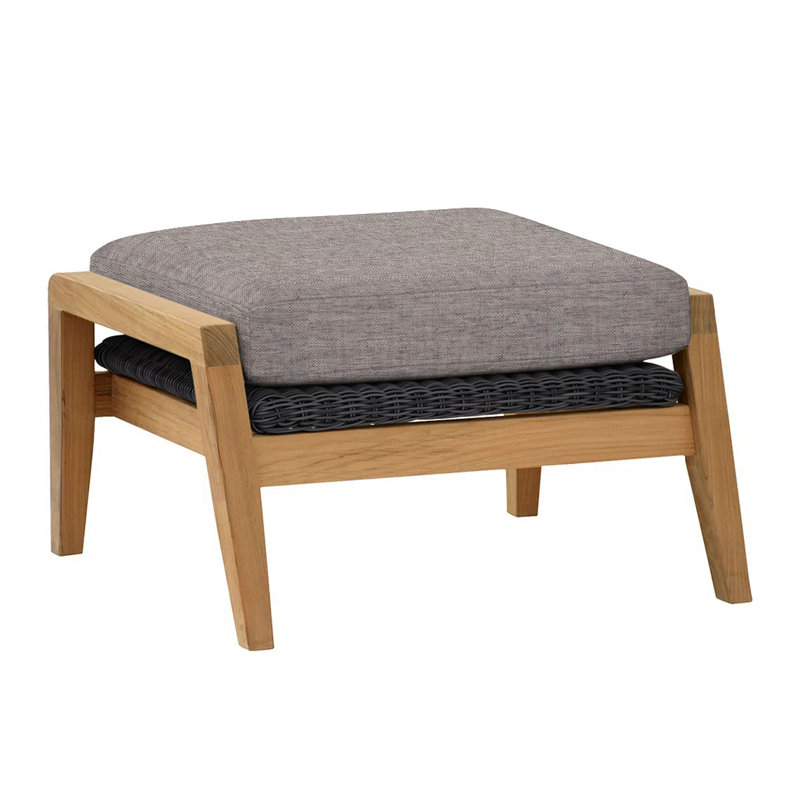 Spencer Outdoor Teak Ottoman, Ash, Spencer Black