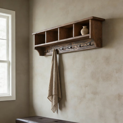 Industrial Wall-Mounted Coat Rack With 6 Heavy-Duty Hooks And 4 Storage Cubbies, Solid Wood And Metal Entryway Organizer For Hallway, Mudroom Or Garage