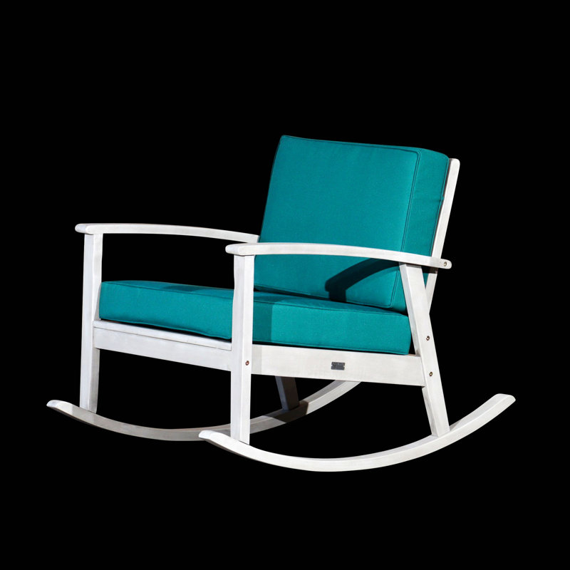 Chaise berçante en bois massif Ingibergur, Argent, Bleu sarcelle
