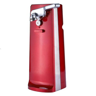 Ouvre-boîte électrique à une touche, coupeur amovible en acier inoxydable, fonction 3 en 1, taille-crayon et ouvre-bouteille, rouge