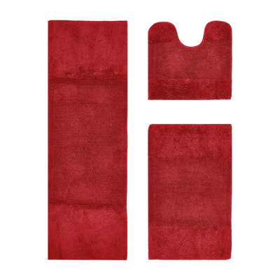Ensemble de tapis pour salle de bain 3 pièces 100% coton 2155 g / m² Merkle, certifié OEKO-TEX®, envers en latex antidérapant, touffeté moelleux, super absorbant et lavable à la machine pour salle de bain, douche et baignoire, rouge