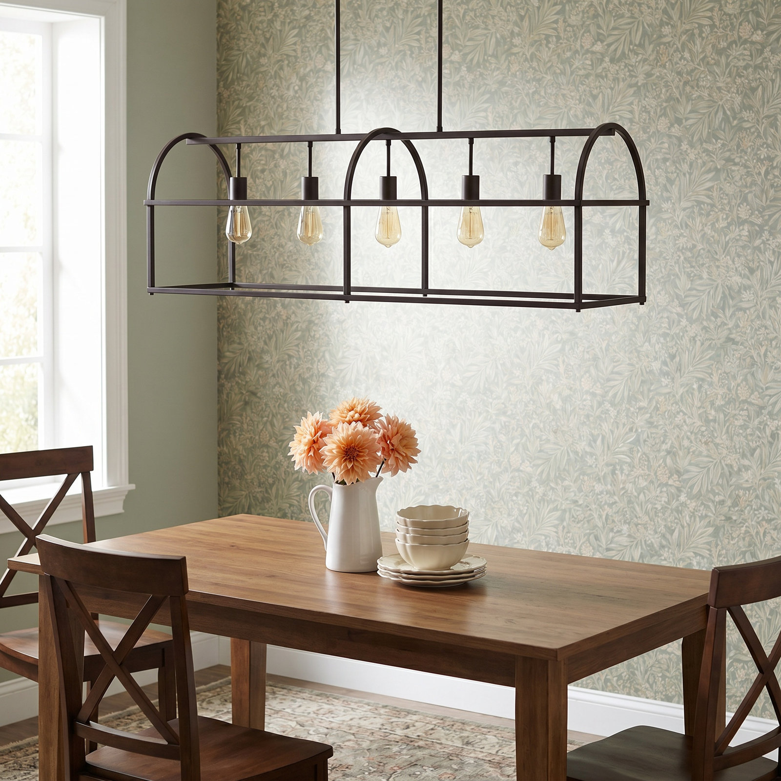 5 Light Dimmable Pendant, Bronze