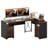 Daymen 63'' L Shaped Home Office Desk with 2 File &Storage Drawers, Corner Executive Desks with Monitor Stand and Open Compartments-399837375