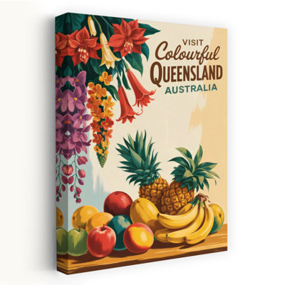 «Queensland Tropical Fruit and Flowers Colorful Retro Vibrant Fruit Summer», art mural