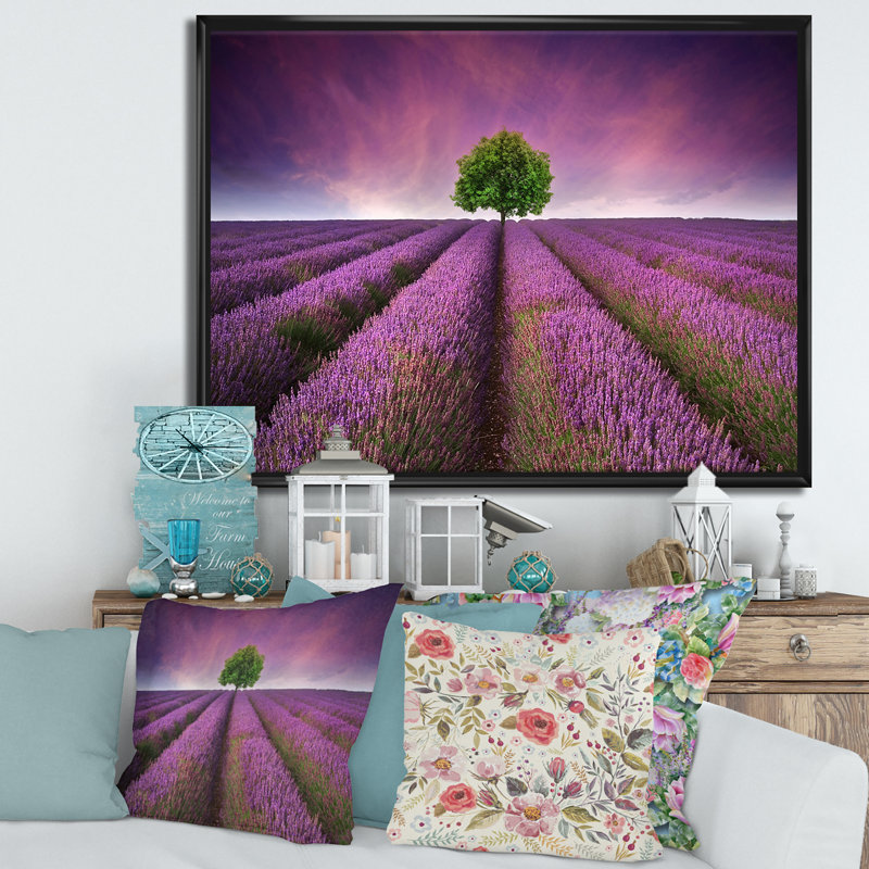 «Stunning Lavender Field Summer Sunset With Tree», reproduction sur toile avec cadre flottant, H 30 po x l 40 po x 1,5 po