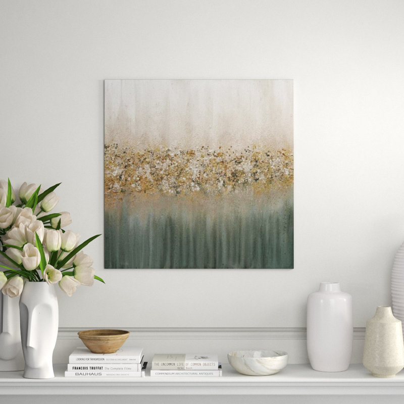 Golden Fog II Painting by Beverly Fuller, Hand Painting Glass Coat with Glitter