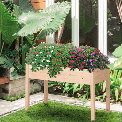Lit de jardin surélevé en bois avec pieds, 48 po x 22 po x 30 po, auto-drainant pour les légumes, les herbes, les fleurs, la cour, le patio, le balcon, boîte à fleurs en bois naturel de 48 po x 22 po et 30 po, aspect naturel