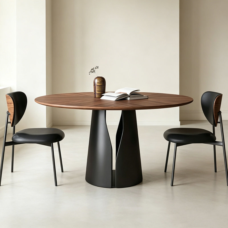 Table ronde rétro en noyer, 29.5" H x 47.2" W x 47.2" D