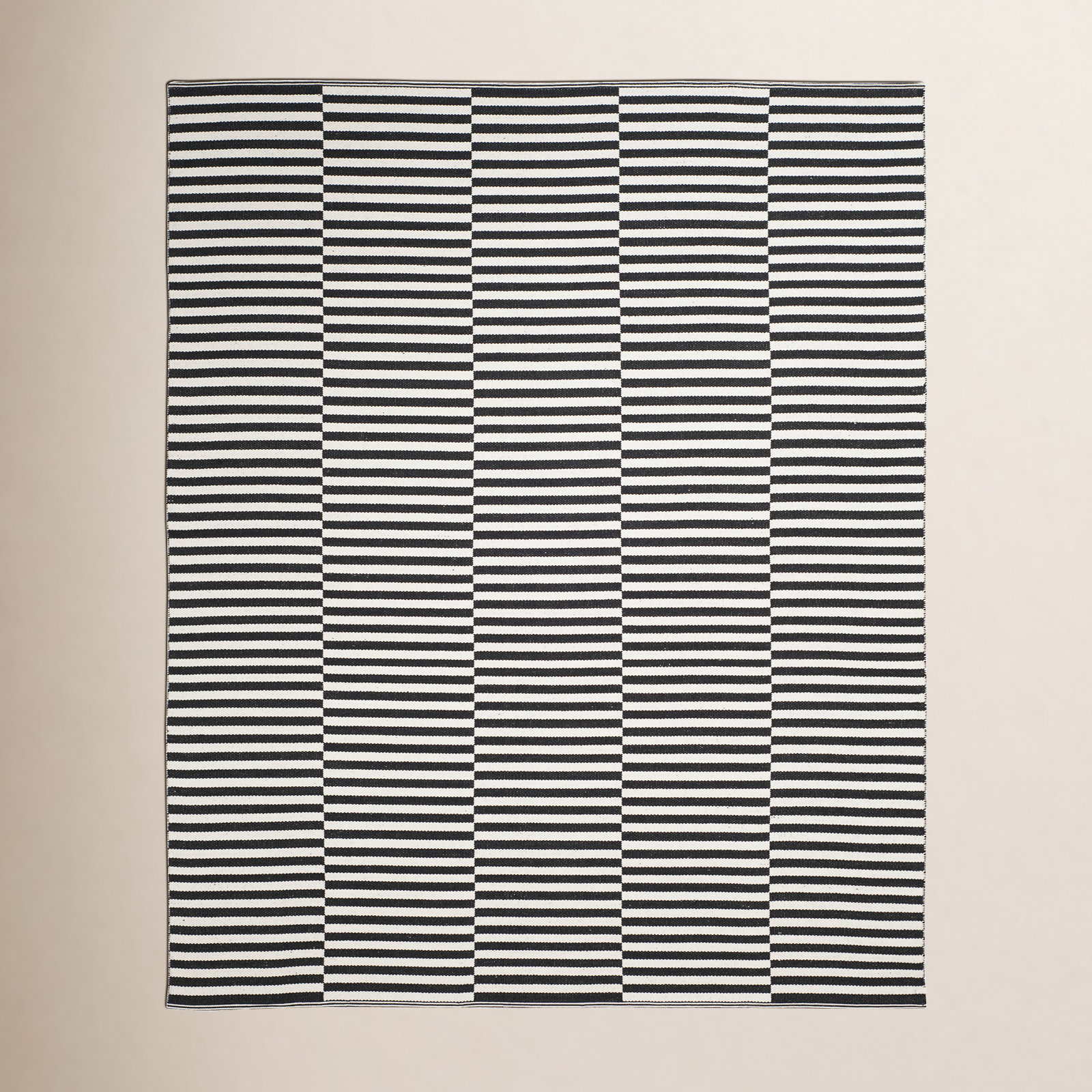 Ilona Ivory Black Striped Cotton Rug, Rectangle 8' x 10'
