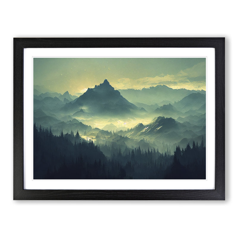 XH1022-7594X Royal Winter Mountains - Single Picture Frame Painting, 46cm H x 64cm W x 2cm D, Black 
