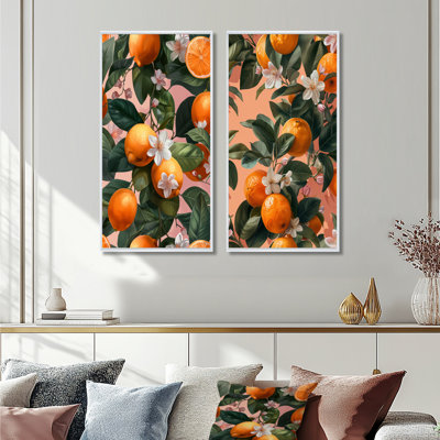 Orange, orange, orange, arbres I - fruits, ensemble de 2 pièces d'art mural
