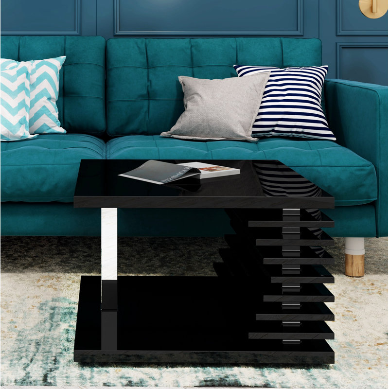 Linney Floor Shelf Coffee Table, Black Gloss, 45" H x 60" W x 60" D