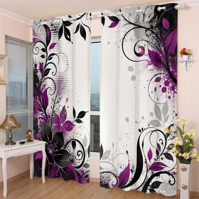 2 rideaux occultants avec œillets 2PCS, rideaux à imprimé floral abstrait en polyester, isolation thermique, réduction du bruit, protection de la vie privée, traitement de fenêtre obscurcissant pour la chambre à coucher, cuisine, intérieur, décoration intérieure