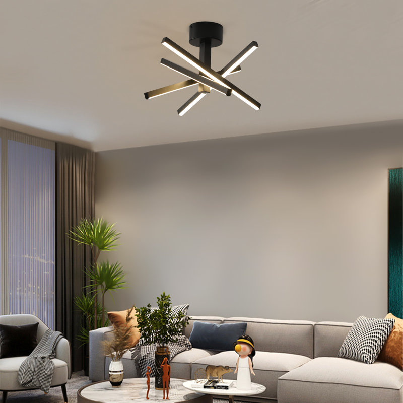 22W Geometric Black Flush Mount Ceiling Light, 12 Inch 4-Light Integrated LED Fixture