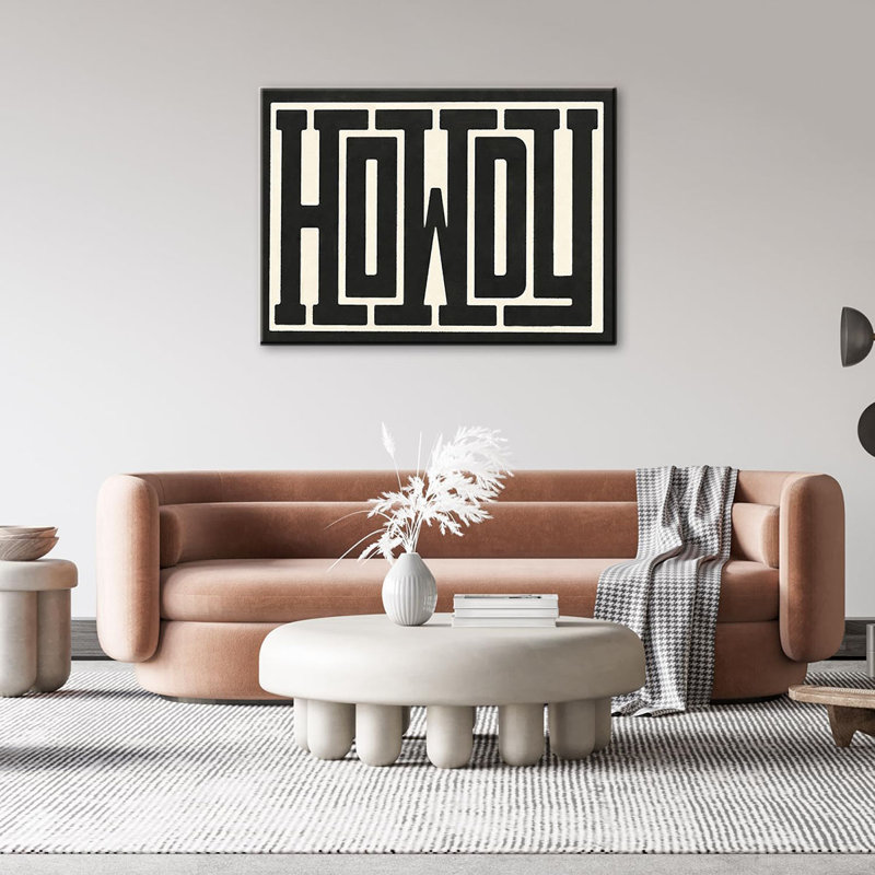 Vintage Funky Big Howdy Canvas Wall Art Western Modern Design Wall Decor Black and White Southwestern Country Ranch Sign Picture Print Minimalism Living Room