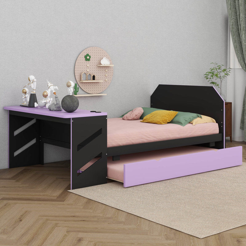 Lit de jour en bois avec couchette, lit de jeu avec bureau et port USB