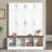Versatile Hall Tree With 4 Hanging Hooks, Brown Wood Grain Bench With Multiple Storage Space, Entryway Cabinet With Open Compartments For Living Room, Hallway-869694534