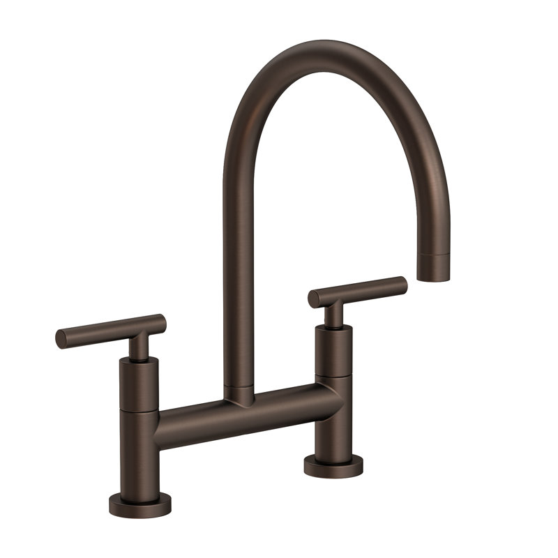 East Linear Kitchen Bridge Faucet, English Bronze, Lever Handle