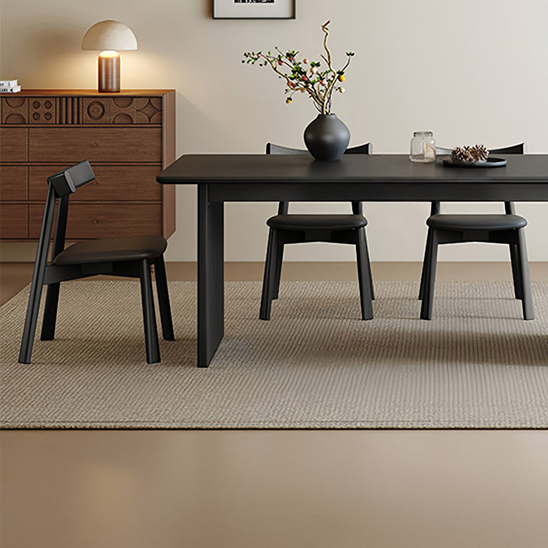 Retro pure black rock plate dining table, 29.52"H x 62.99"L x 31.49"W