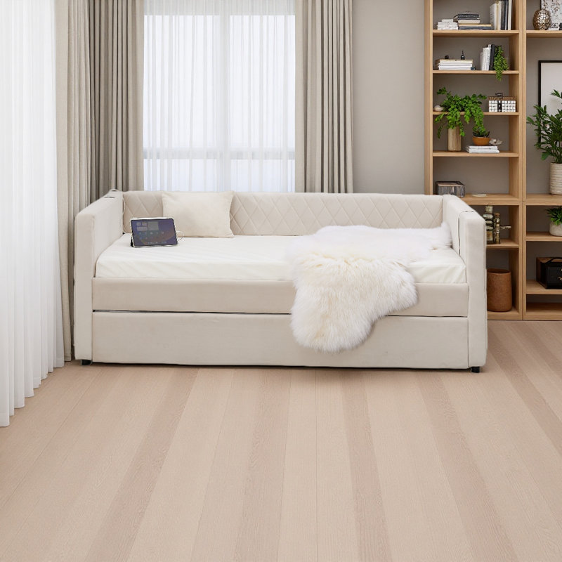Velvet Daybed, Sturdy Wooden Bed Frame, Modern Diamond Grid Pull-Out Design, Perfect For Bedroom, Living Room Furniture