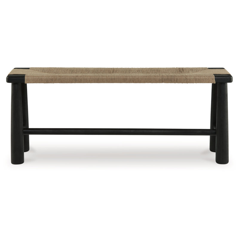 Acerman Beige and Black Jute Upholstered Accent Bench