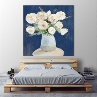 «Pivoines sur bleu marine», reproduction d'art sur toile géante de 72 po x 72 po