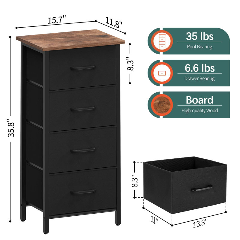 Commode 4 tiroirs, Noir / marron rétro