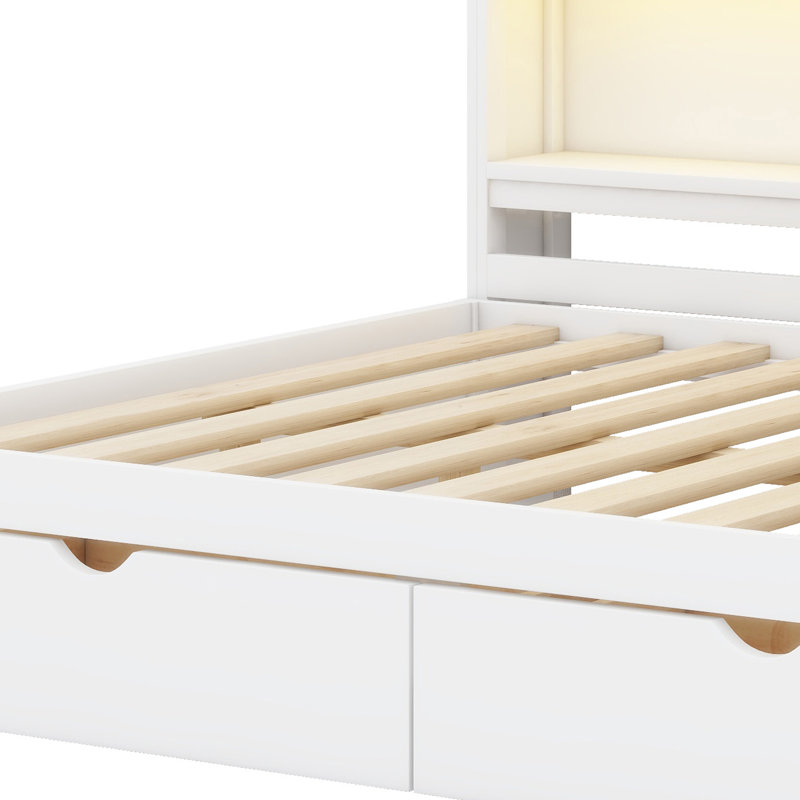 Solution de lit d'invité tout-en-un avec compartiments latéraux, station de charge USB, système d'éclairage et tiroirs de rangement