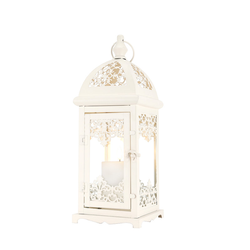 38Cm White Metal Candle Holders with Glass