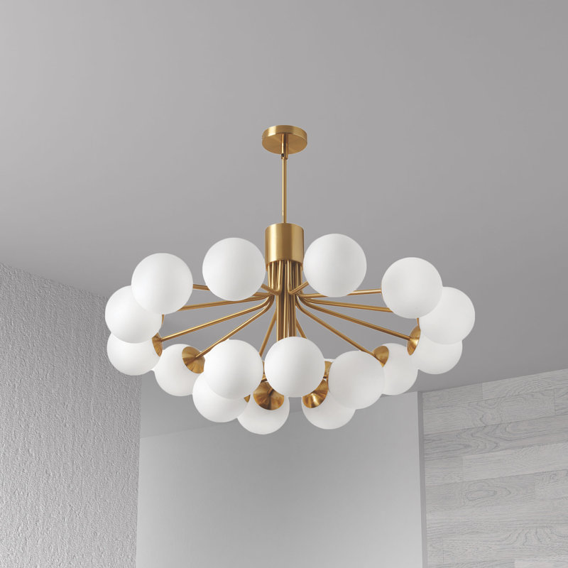 Lustre à plusieurs niveaux avec abat-jour 18 lumières Aleyna, Laiton vieilli