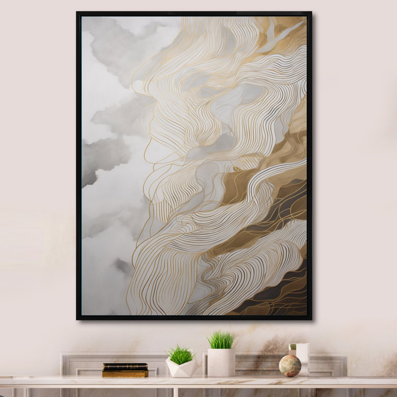 Reproduction d'art sur toile abstraite dorée et grise III, H 20 po x l 12 po x P 1 po, Cadre flottant noir