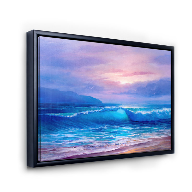 «Golden Sunset Over The Sea By The Beach», reproduction sur toile, H 16 po x l 32 po x p 1 po, Toile avec cadre noir